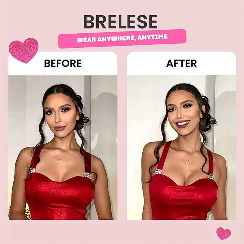Before and After picture of Jeyda Bielette wearing discreet version of sticky bra inserts